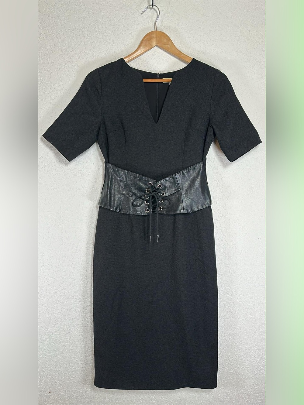 Classic Black Sheath Dress with Lace-Up Waist Corset